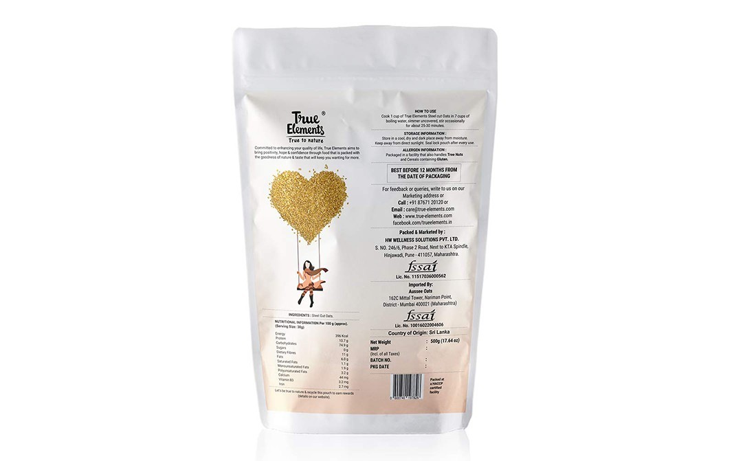 True Elements Steel Cut Oats Gluten-free   Pack  500 grams
